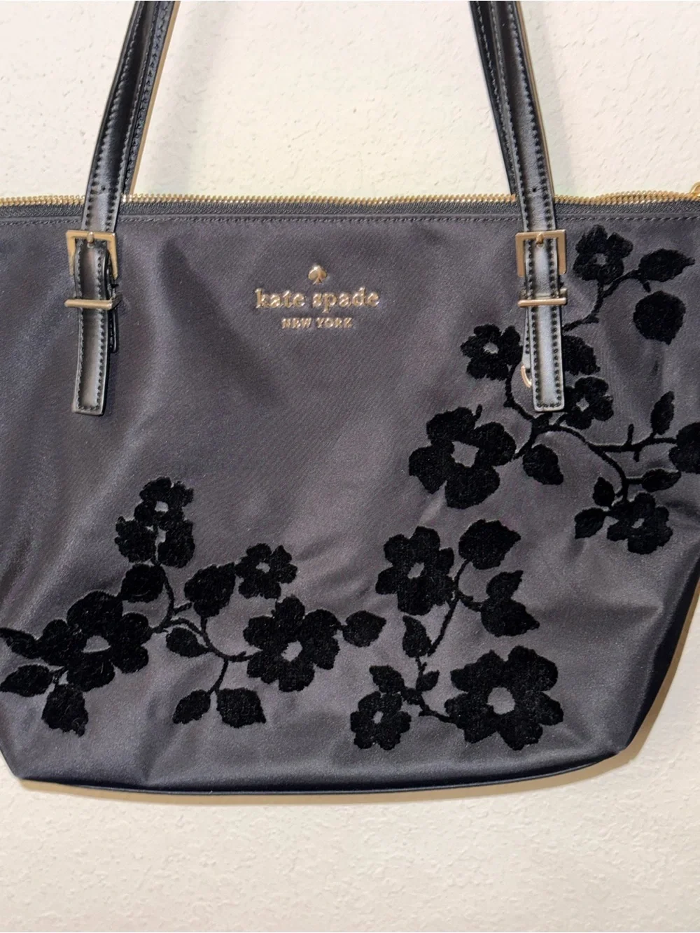 kate spade Black Floral Velvet-Print Tote